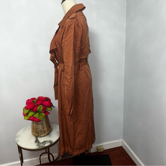 Badgley Mischka Faux Leather Trim Cedar Color Long Trench Coat - Duplicate - Picture 15 of 16